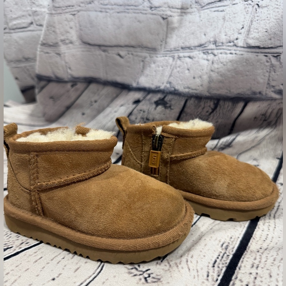 UGG Tan Kids Mini Boots with Cozy Lining